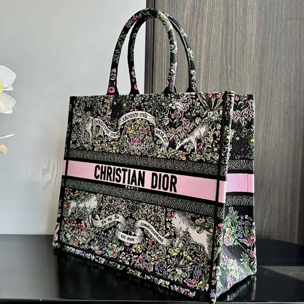 Dior Large Dior Book Tote Black Embroidery for Women