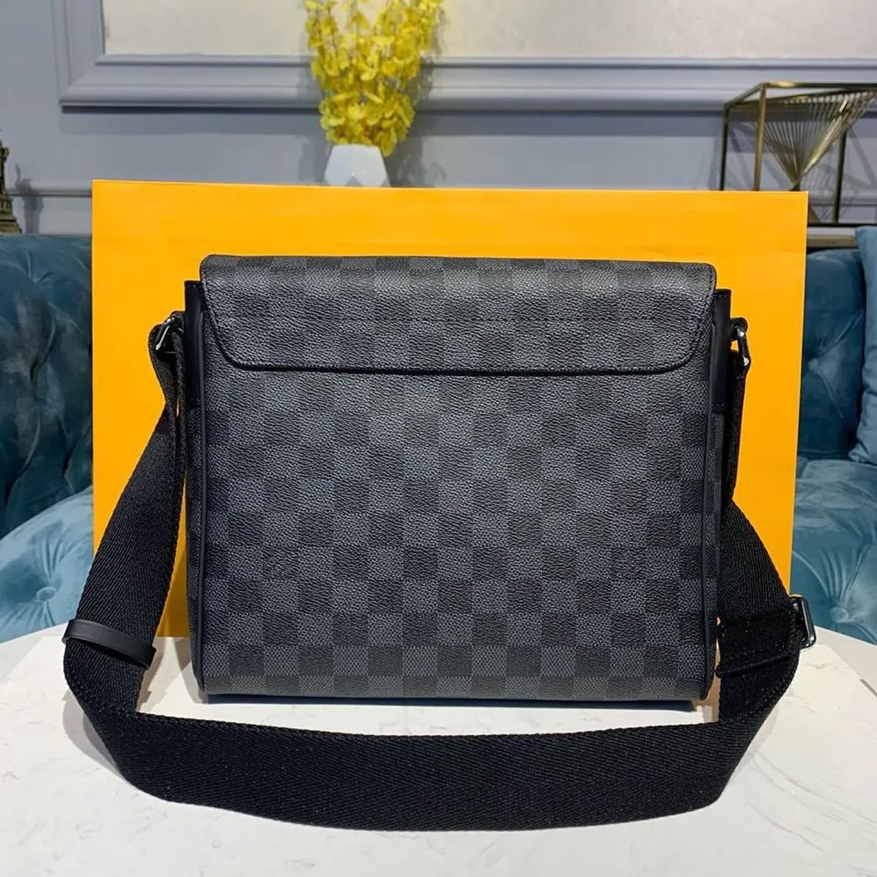 Louis Vuitton District PM Crossbody Bag / Damier Graphite Canvas Silver Hardware