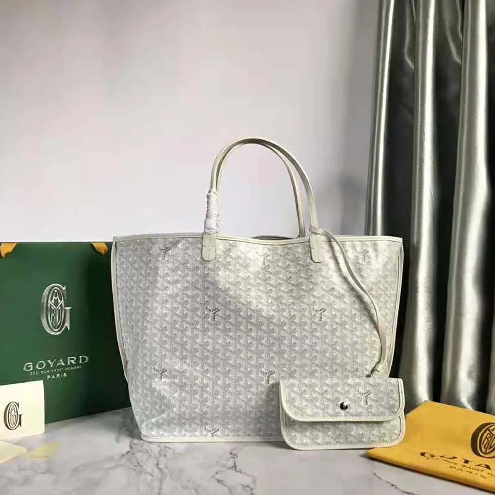 Goyard Sac Saint Louis GM in Goyardine Canvas & Chevroches Calfskin for Women in White Goyard Sac Saint Louis GM in Goyardine Canvas & Chevroches Calfskin for Women in White