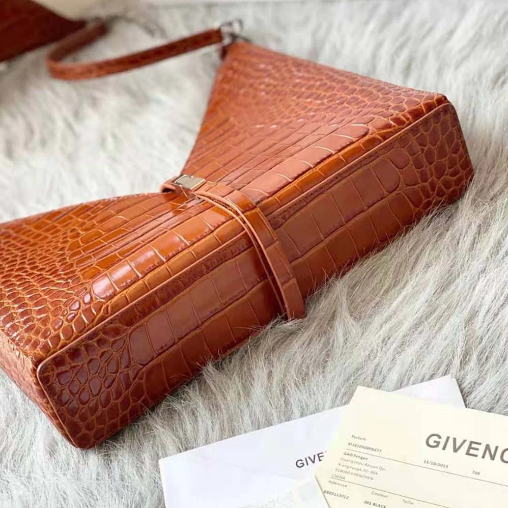 Givenchy Small Cut Out Bag in Crocodile Effect Leather with Chain for Women in Brown Givenchy Small Cut Out Bag in Crocodile Effect Leather with Chain for Women in Brown