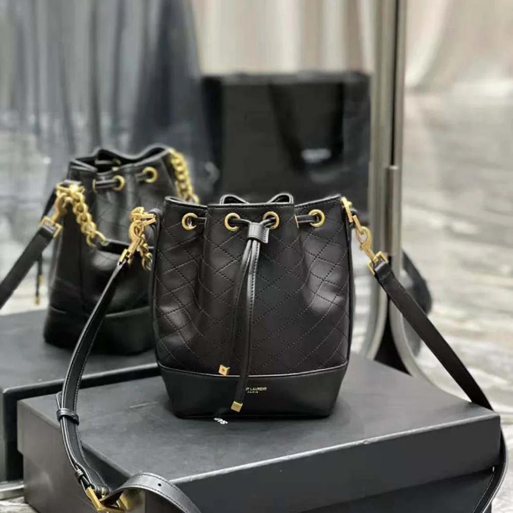 Saint Laurent YSL Emmanuelle Small Bucket Bag in Quilted Lambskin for Women in Black
