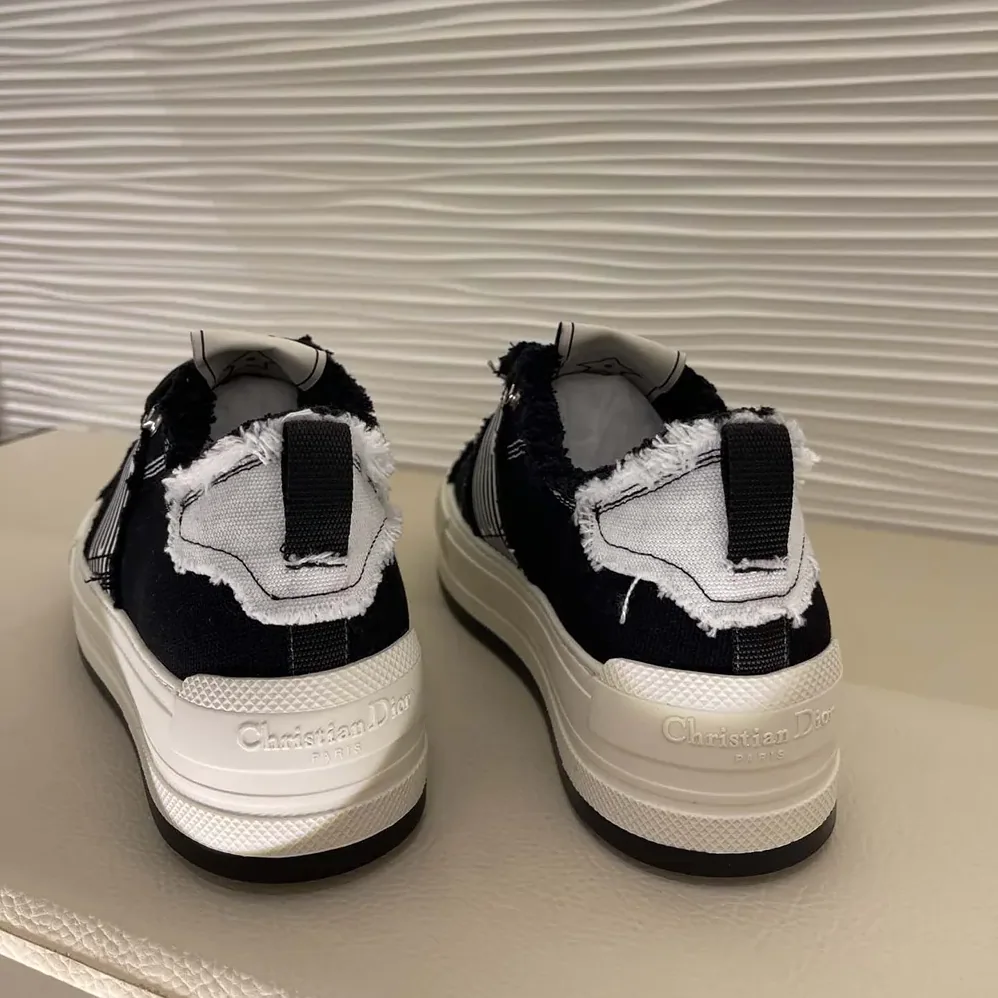 Dior Walk'n'Dior Platform Sneaker Black and White Fringed Cotton Canvas for Women