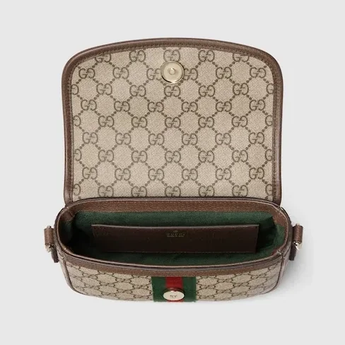 Gucci Ophidia Small Top Handle Bag / Beige And Dark Brown Light Gold Hardware