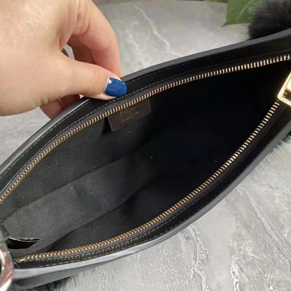 Fendi O'Lock Swing Black Fox Fur and Leather Pouch for Women Fendi O'Lock Swing Black Fox Fur and Leather Pouch for Women