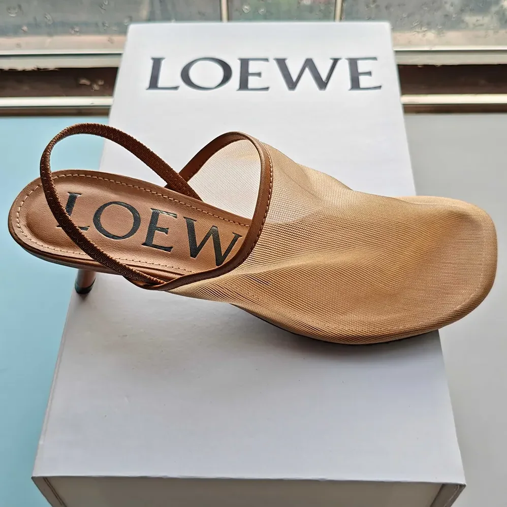 Loewe Petal Slingback Heel Sandal in Mesh for Women in Tan