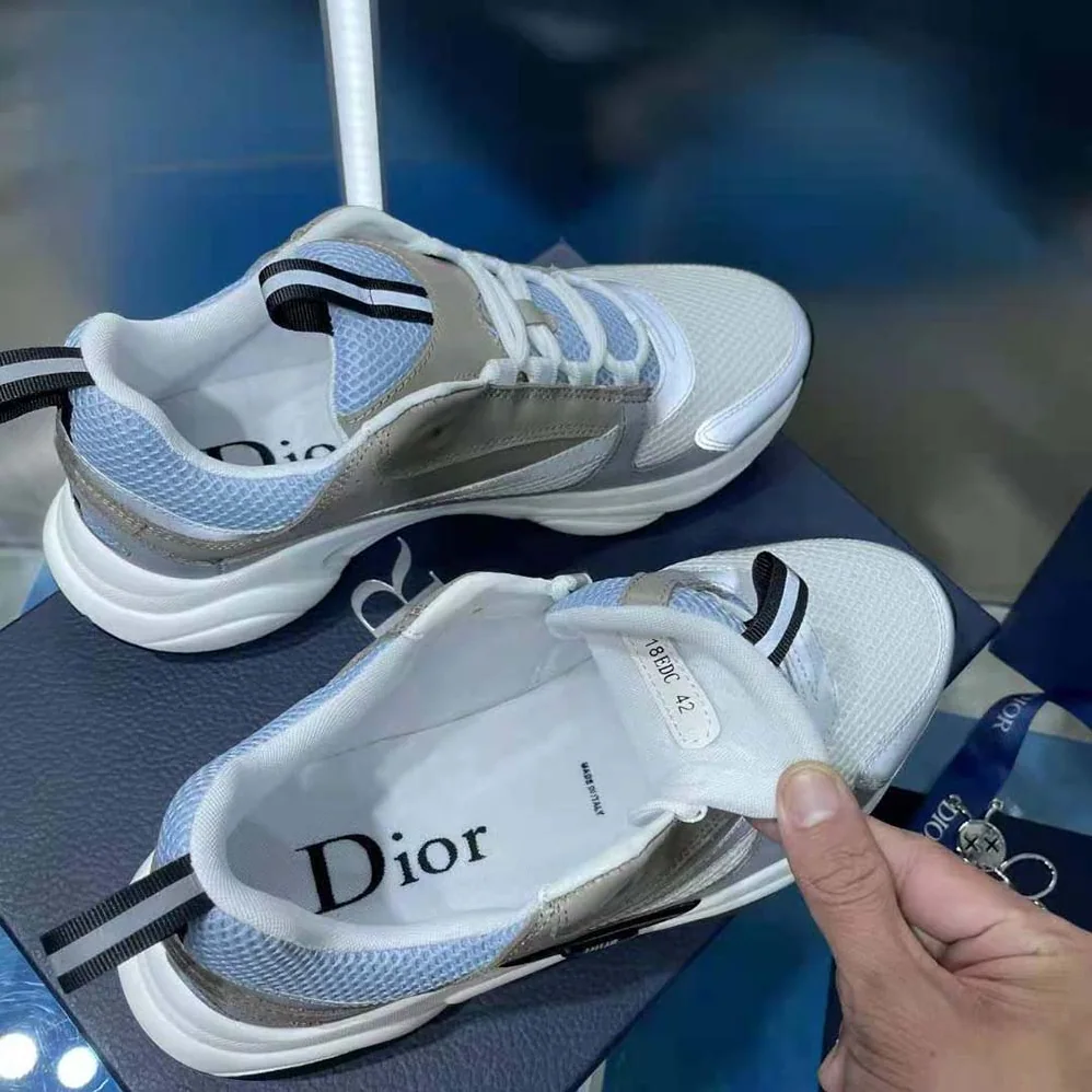Dior B22 Sneaker White and Blue Technical Mesh and Gray Calfskin for Men Dior B22 Sneaker White and Blue Technical Mesh and Gray Calfskin for Men