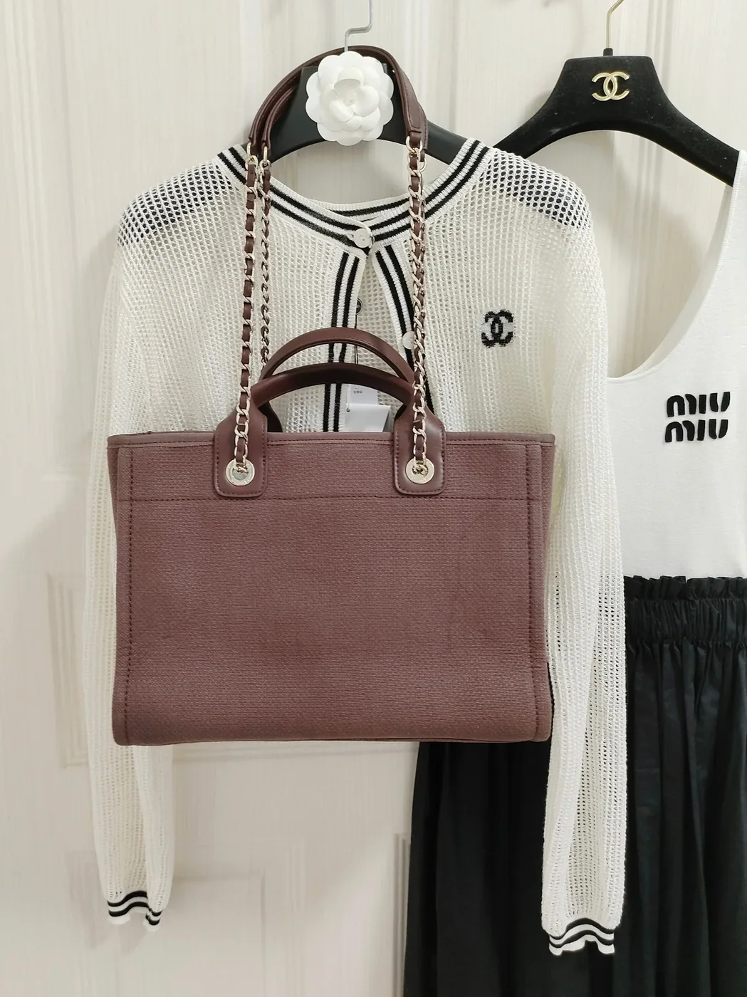 Chanel Deauville Tote Bag in Burgundy Silver Hardware
