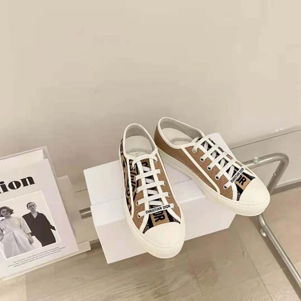Dior Walk N Dior Sneaker Beige Jute Canvas Embroidered with Dior Union Motif for Women