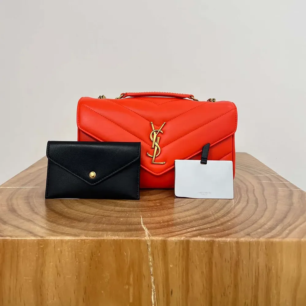 Saint Laurent YSL Loulou Small in Matelasse Lambskin for Women in Orange