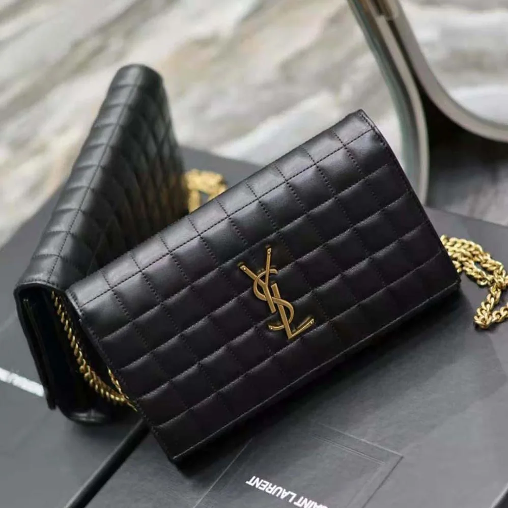 Saint Laurent YSL Le Maillon in Quilted Shiny Leather for Women in Black