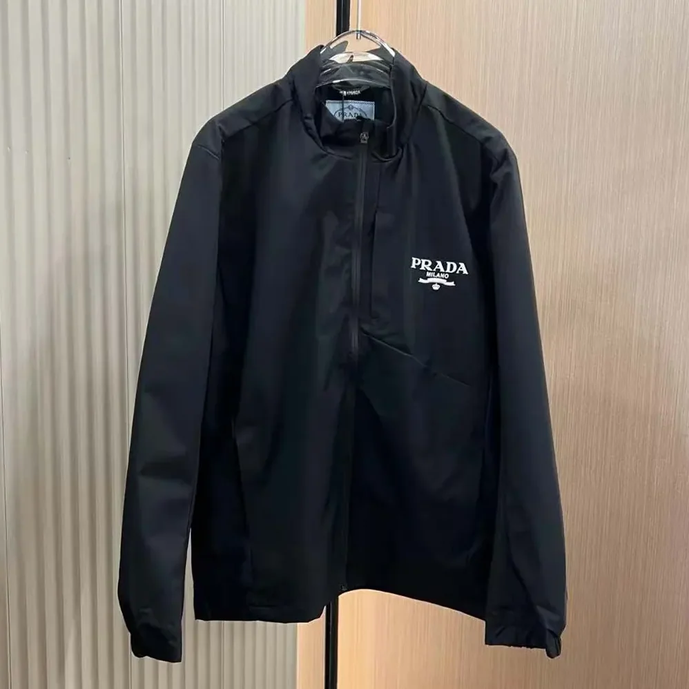 Prada Re-Nylon Blouson Jacket with Triangle Logo for Women in Black