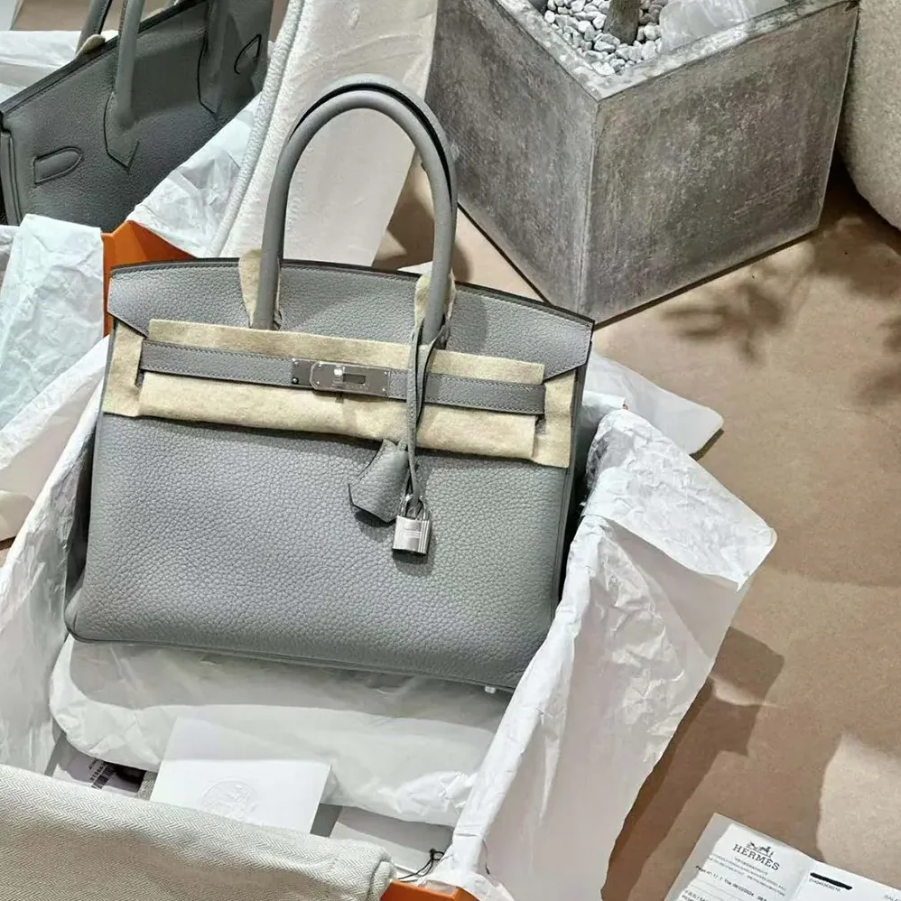 Hermes Birkin 30 Bag in Epsom Leather with Silver Hardware in Blue Glacier