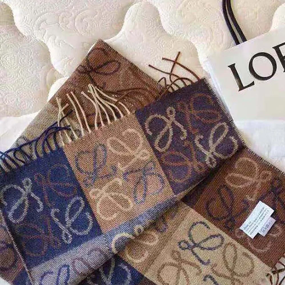 Loewe Anagram Scarf in Wool and Cashmere for Women in Navy Loewe Anagram Scarf in Wool and Cashmere for Women in Navy