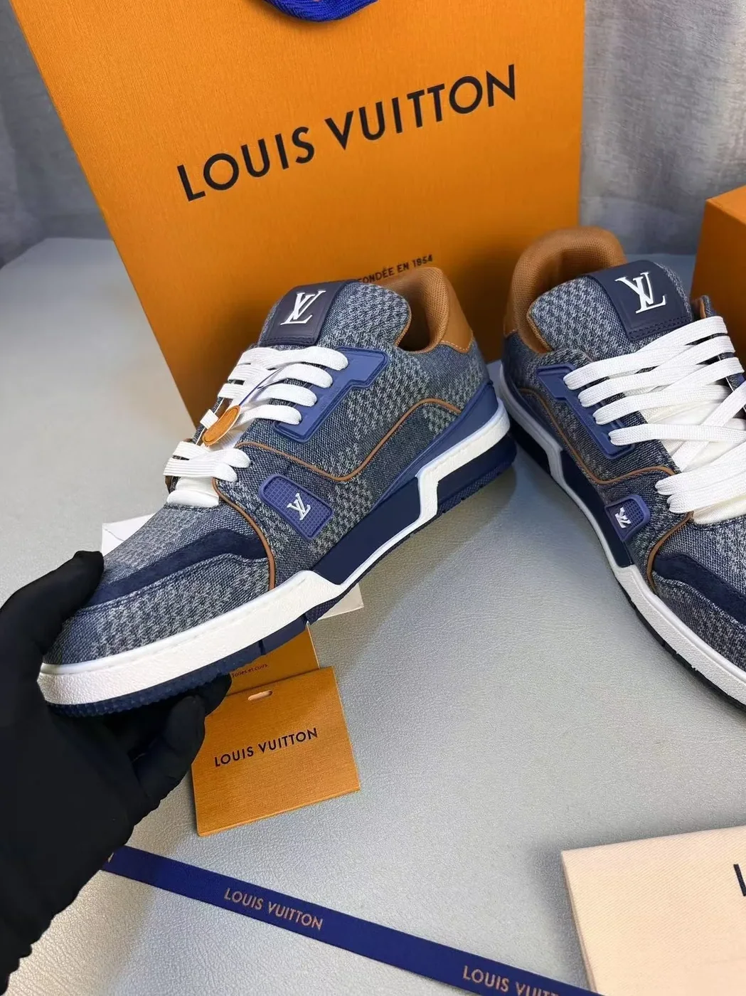 Louis Vuitton LV Trainer Sneaker Denim 1AD6DK Louis Vuitton LV Trainer Sneaker Denim 1AD6DK