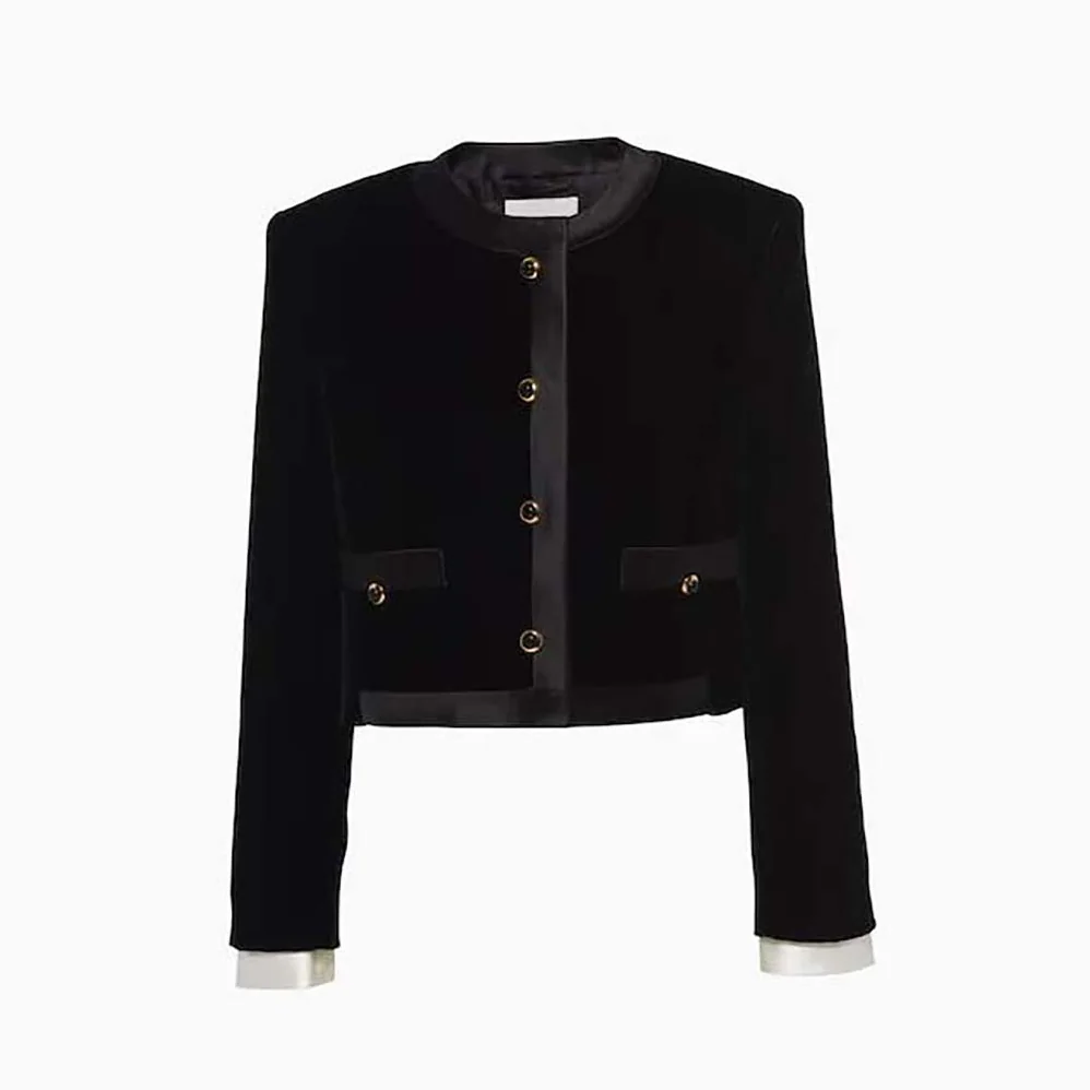 Miu Miu Velvet Single-Breasted Jacket with Miu Miu Logo label for Women in Black Miu Miu Velvet Single-Breasted Jacket with Miu Miu Logo label for Women in Black