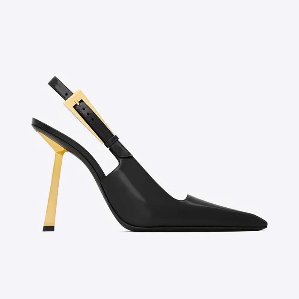 Saint Laurent YSL Lee Slingback Pumps in Glazed Leather for Women in Black Saint Laurent YSL Lee Slingback Pumps in Glazed Leather for Women in Black