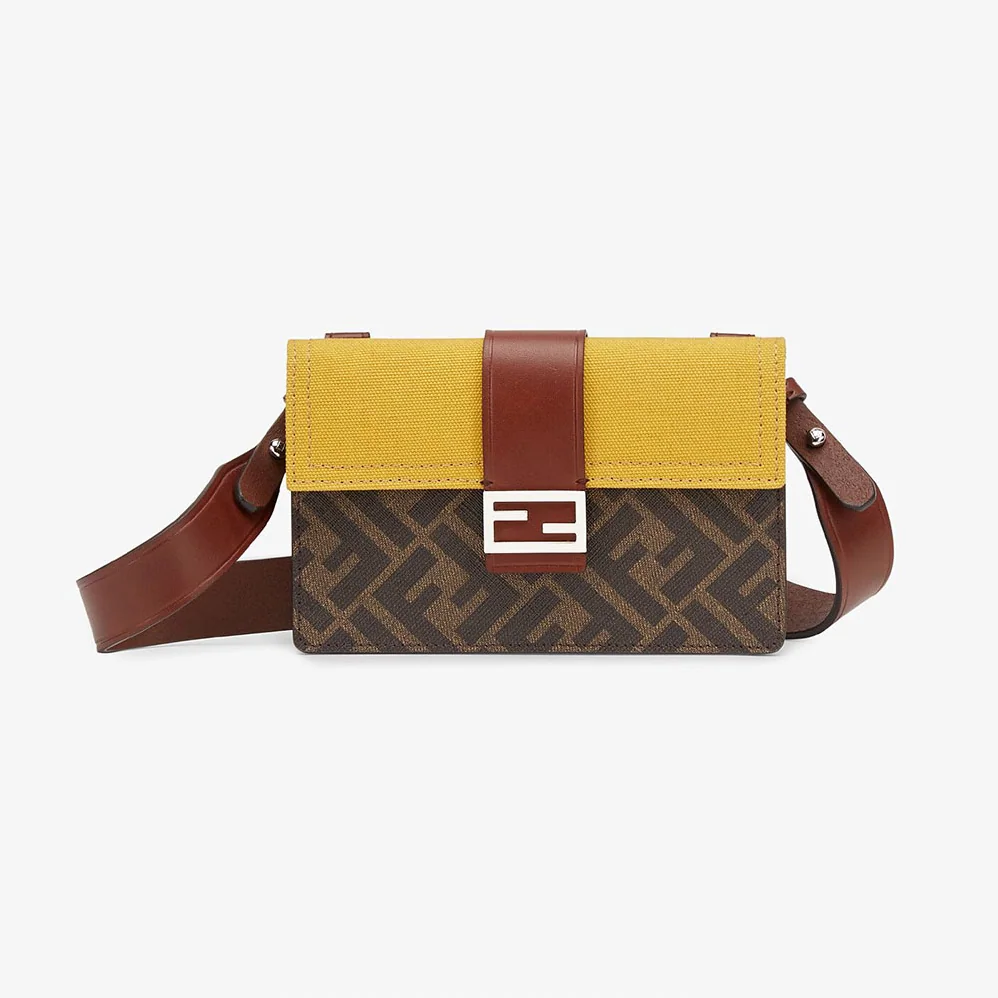 Fendi Baguette Pouch Yellow Fabric Bag for Men