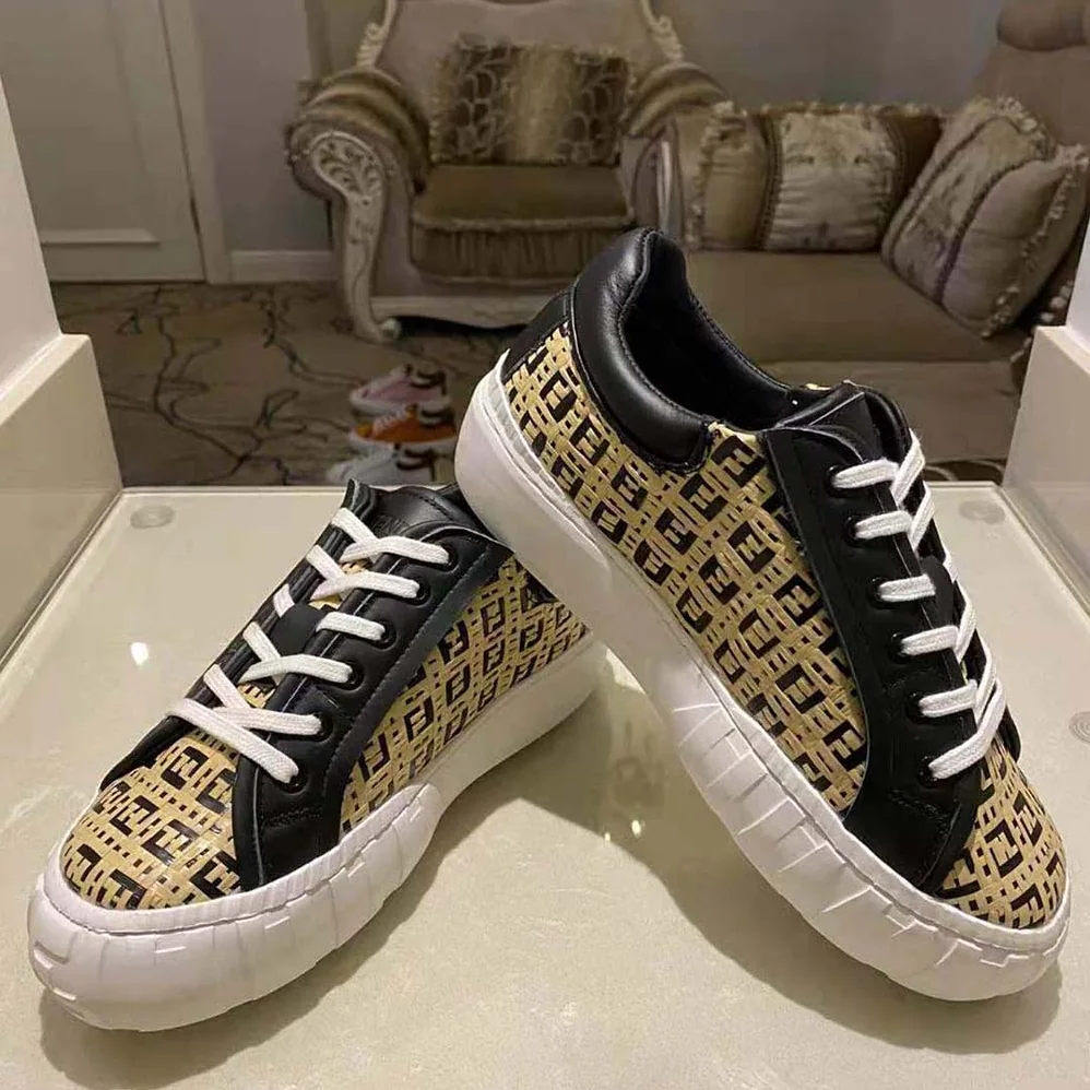 Fendi Sneakers Natural Raffia Low-Tops for Women in Beige