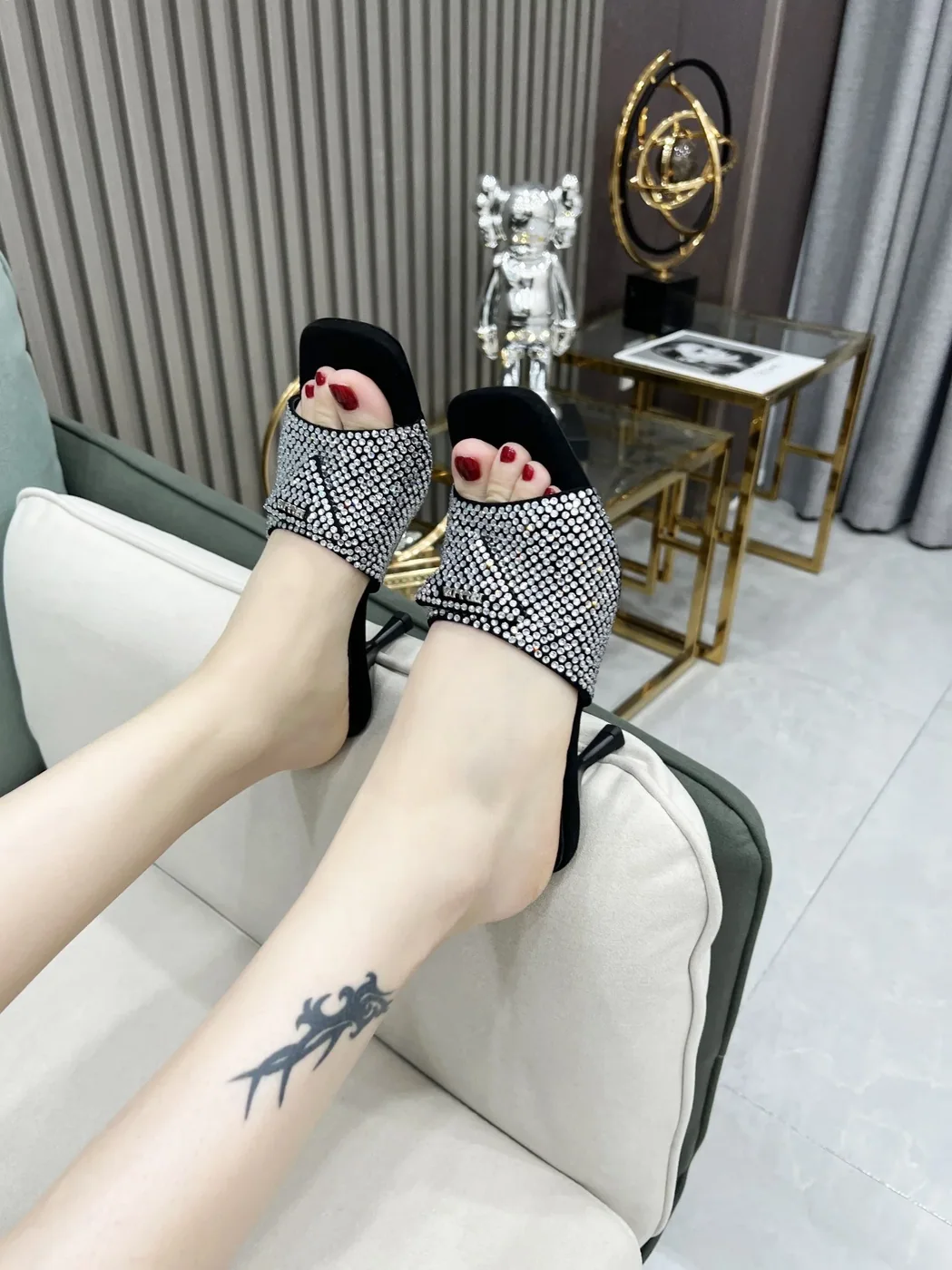 Prada Satin Heeled Sandals With Crystals Silver /