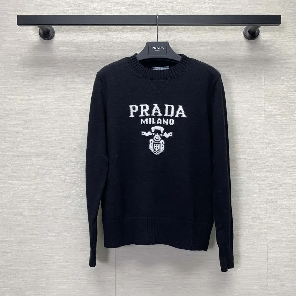 Prada Cashmere and Wool Prada Logo Crew-neck Sweater for Men in Black Prada Cashmere and Wool Prada Logo Crew-neck Sweater for Men in Black