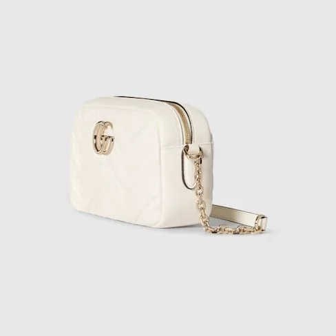 Gucci Marmont Camera Small Shoulder Bag in White Gold Hardware
