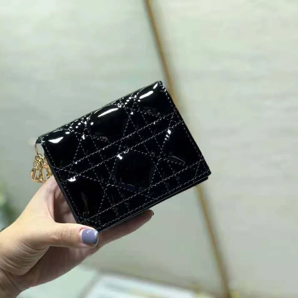Dior Mini Lady Dior Wallet Patent Cannage Calfskin for Women in Black Dior Mini Lady Dior Wallet Patent Cannage Calfskin for Women in Black