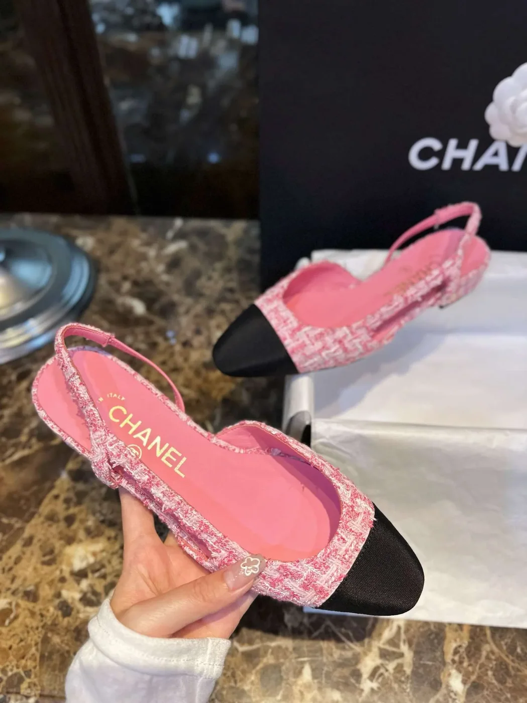 Chanel Woolen Lat Lace Up Sandals Pink Chanel Woolen Lat Lace Up Sandals Pink