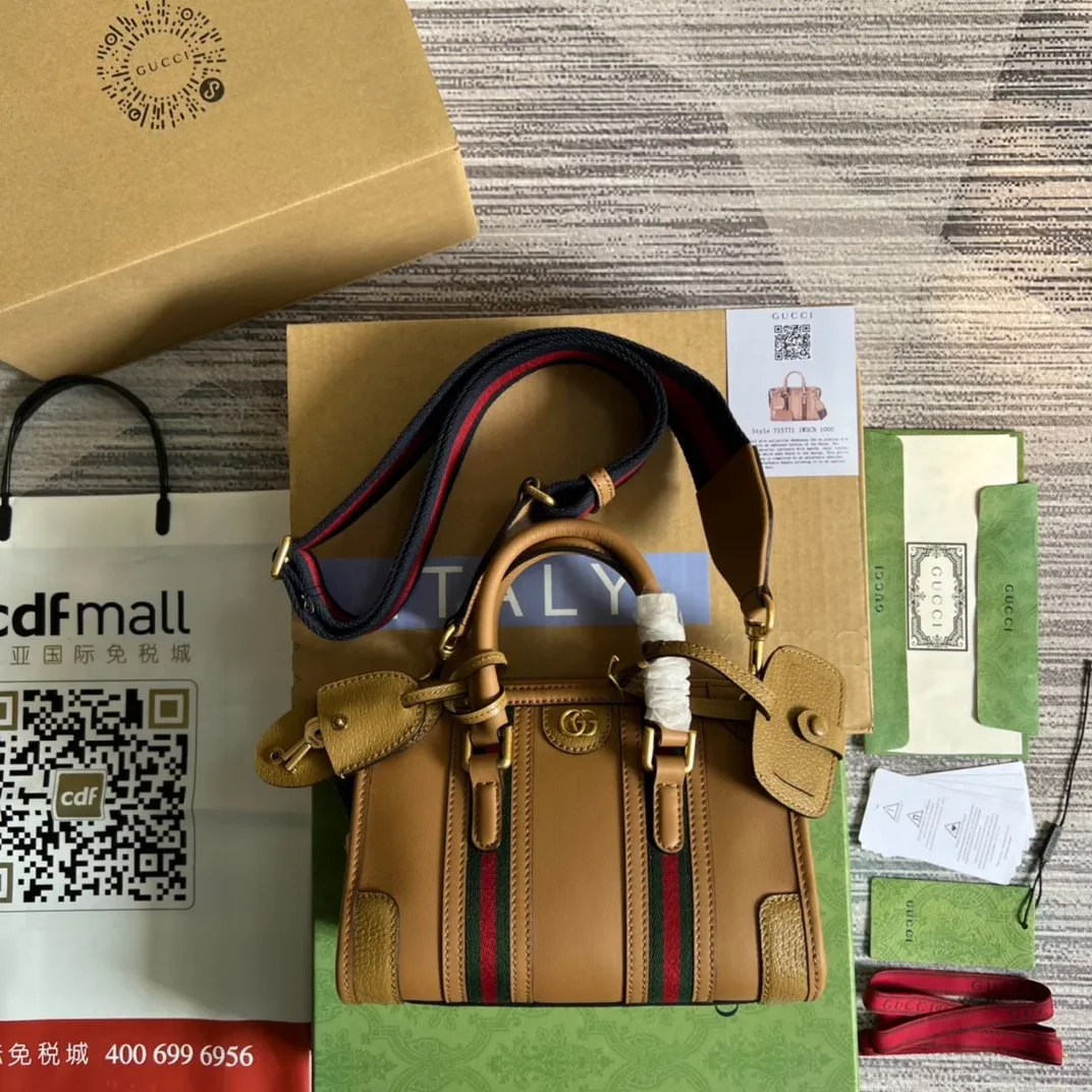 Mini Top Handle Bag With Double G White in Brown /
