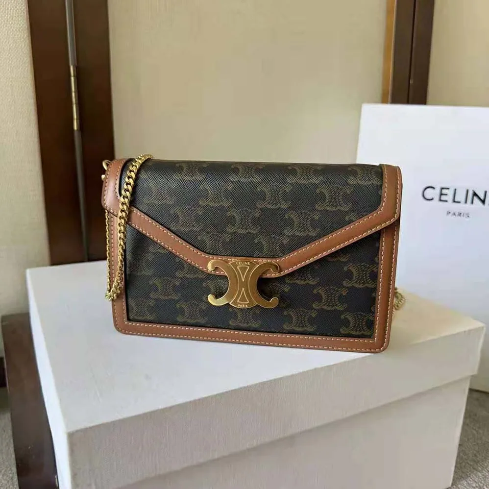 Celine Wallet on Chain Margo in Triomphe Canvas and Calfskin for Women Celine Wallet on Chain Margo in Triomphe Canvas and Calfskin for Women