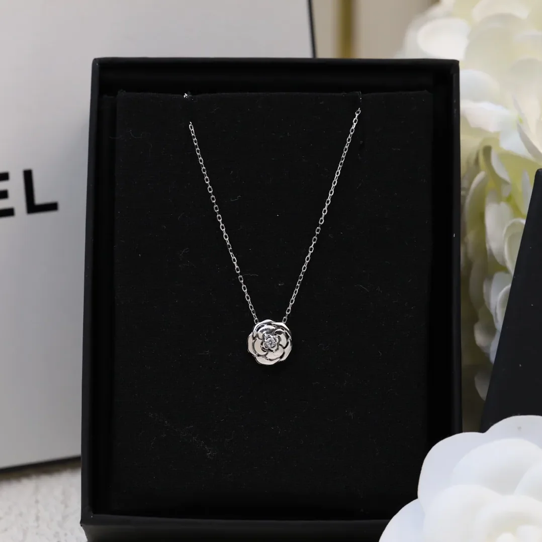 Chanel Extrait De Camélia Necklace Silver Tone