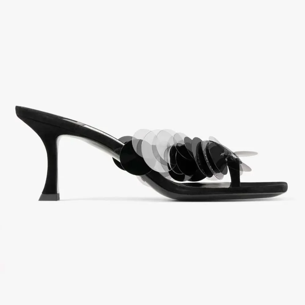 Jimmy Choo Freja 70 Black Suede Paillette Sandals for Women