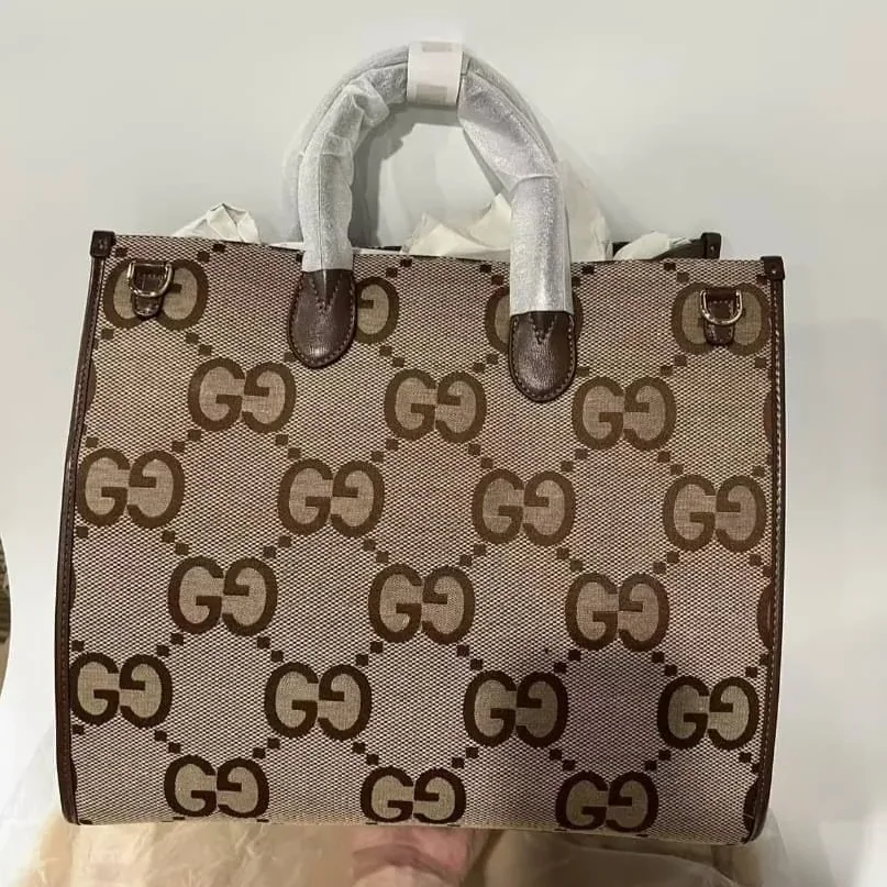 Gucci Tote Bag With Jumbo Camel And Ebony Jumbo GG Canvas / Gucci Tote Bag With Jumbo Camel And Ebony Jumbo GG Canvas /