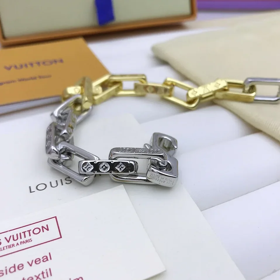 Louis Vuitton Combinating Two Colors Monogram Chain Bracelet Multicolor Louis Vuitton Combinating Two Colors Monogram Chain Bracelet Multicolor