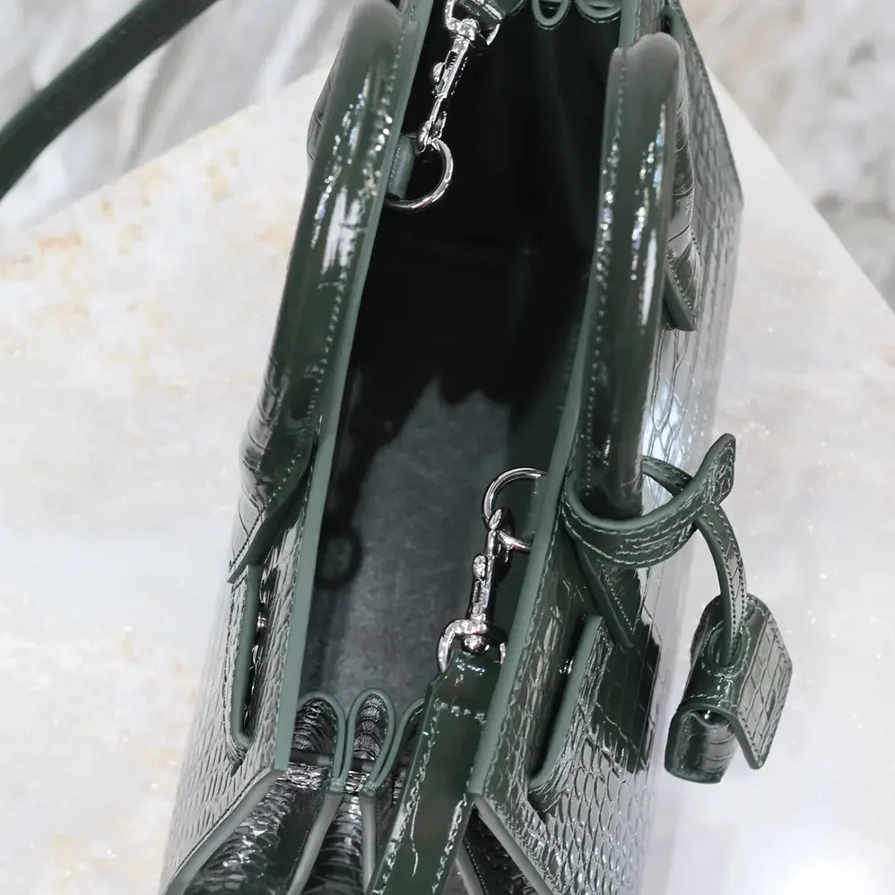 Saint Laurent YSL Sac De Jour in Crocodile Embossed Leather Nano for Women in Dark Green