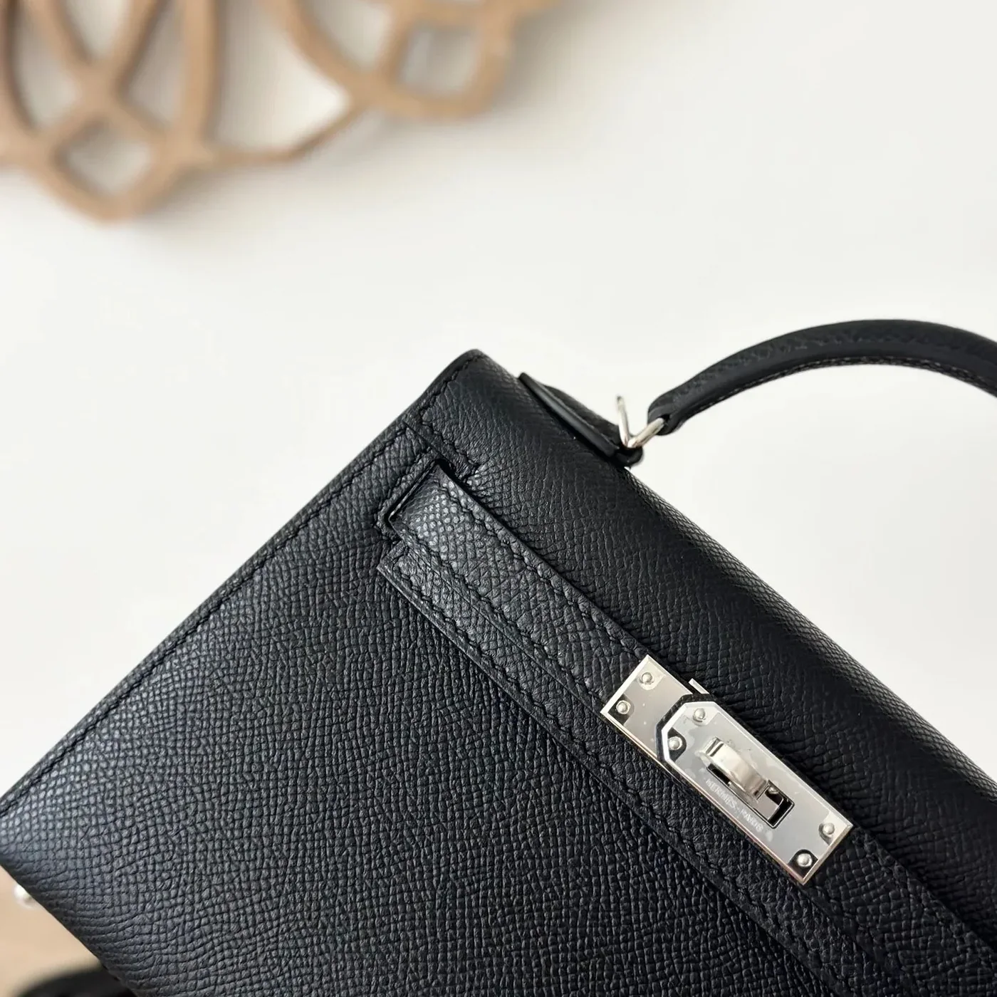 Hermes Kelly Mini Top Handle Bag in Noir Epsom Palladium Hardware
