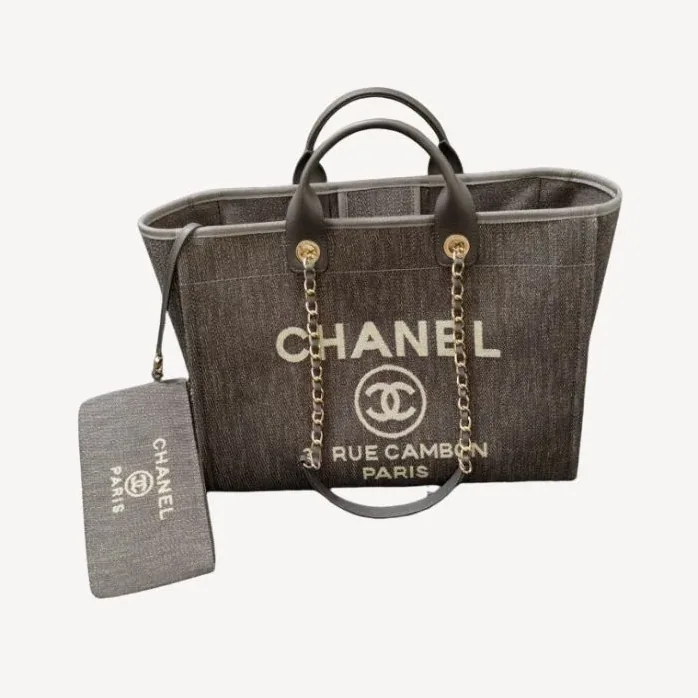 Chanel Deauville Tote Bag Pouch Grey /