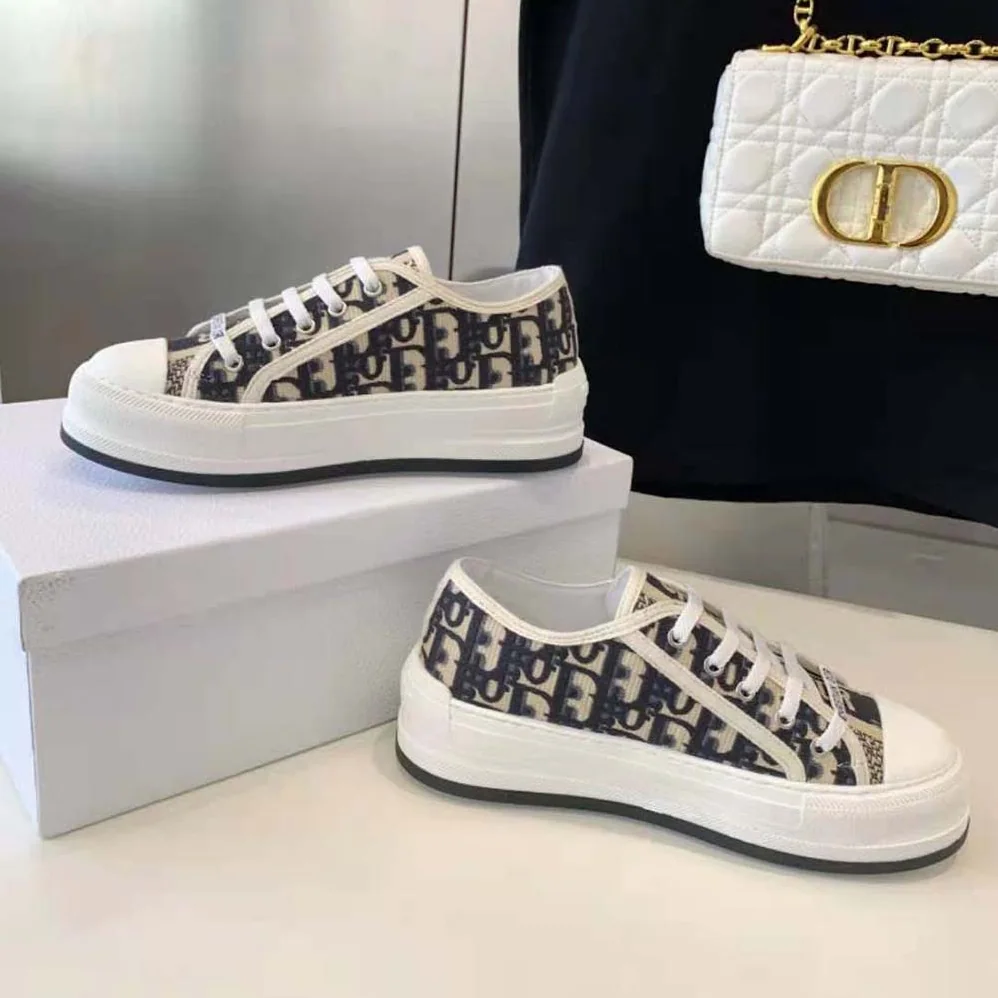 Dior Walk'n'dior Platform Sneaker Deep Blue Dior Oblique Embroidered Cotton for Women