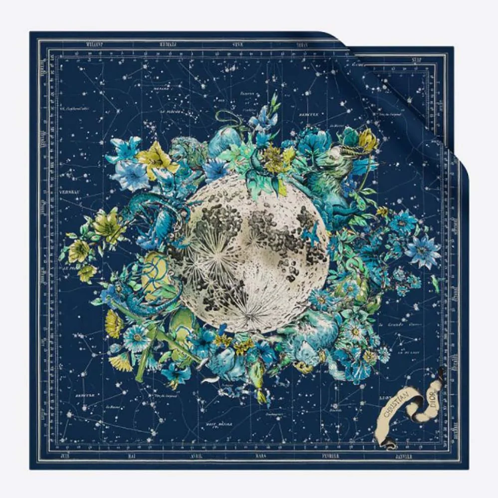 Dior Zodiac Square Scarf Navy Blue Silk Twill for Women