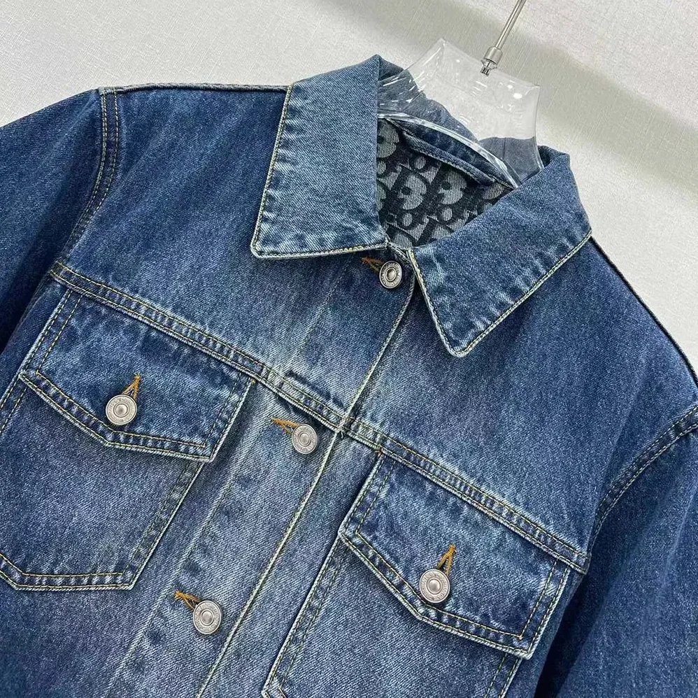 Dior Jacket Blue Stonewashed Cotton Denim with Dior Oblique Interior for Women