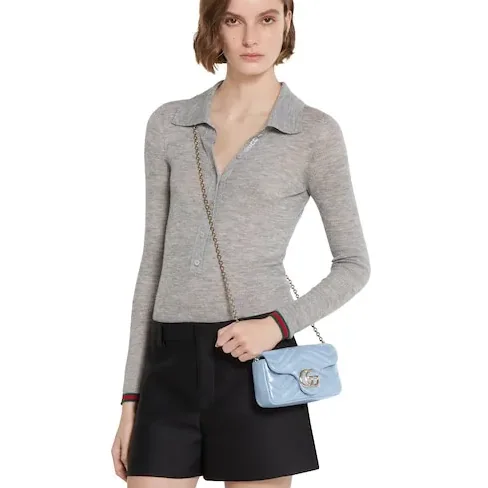 Gucci Marmont Mini Shoulder Bag in Light Blue Palladium Hardware