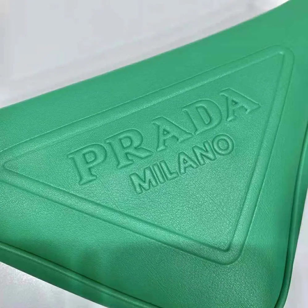 Prada Leather Triangle Leather Pouch for Women in Green Prada Leather Triangle Leather Pouch for Women in Green