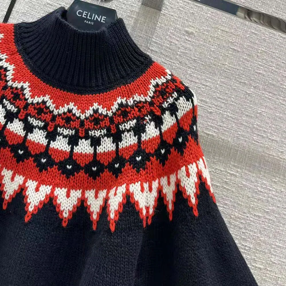 Celine High-Neck Sweater in Fair Isle Cashmere for Women Celine High-Neck Sweater in Fair Isle Cashmere for Women