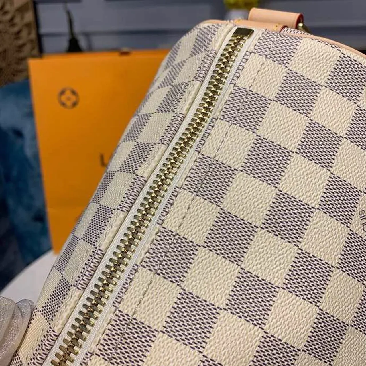 Louis Vuitton Keepall Bandouliere 45 Travel Bag in Damier Azur Gold Hardware Louis Vuitton Keepall Bandouliere 45 Travel Bag in Damier Azur Gold Hardware