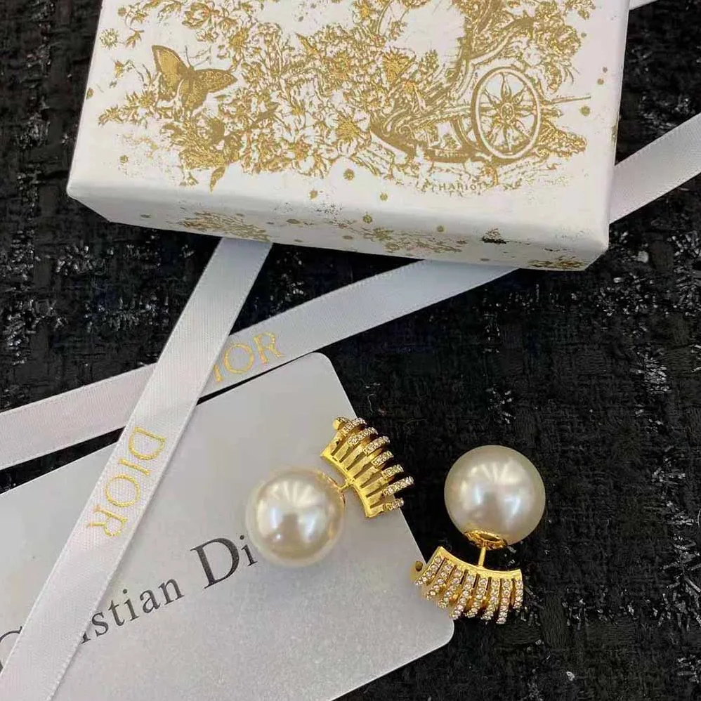 Dior Tribales Earrings Gold-Finish Metal with White Resin Pearls and White Crystals for Women Dior Tribales Earrings Gold-Finish Metal with White Resin Pearls and White Crystals for Women