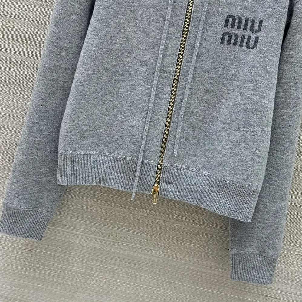 Miu Miu Double Cashmere Zipper Hoodie Cardigan for Women Miu Miu Double Cashmere Zipper Hoodie Cardigan for Women