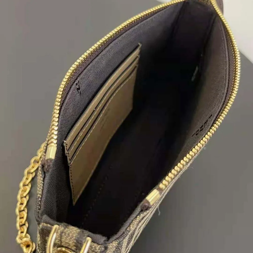 Fendi Baguette Pouch Brown Jacquard FF Fabric Clutch with Chain for Women Fendi Baguette Pouch Brown Jacquard FF Fabric Clutch with Chain for Women