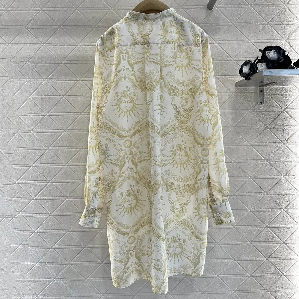 Dior Dioriviera Long Blouse White and Lemon Yellow Cotton Muslin for Women
