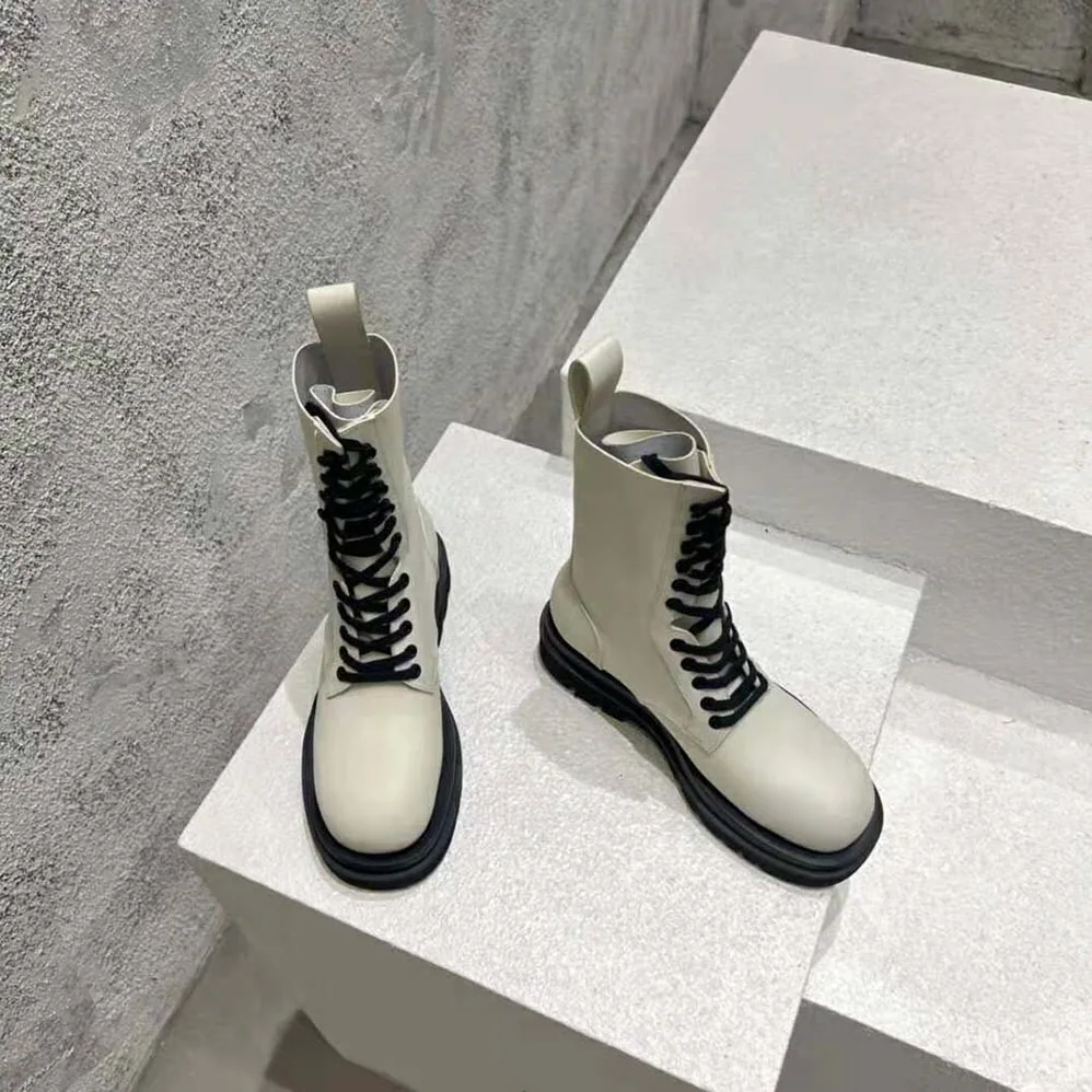 Bottega Veneta Lug Lace-Up Boot in Calfskin Leather for Women in White Bottega Veneta Lug Lace-Up Boot in Calfskin Leather for Women in White
