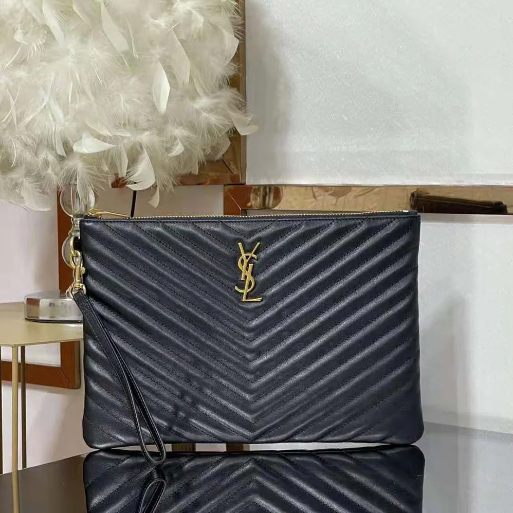 Saint Laurent YSL Monogram Document Holder in Matelasse Leather for Women in Black