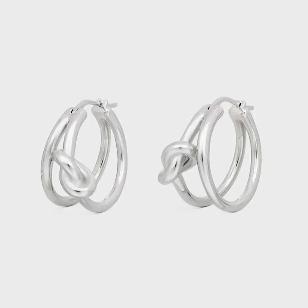 Celine Knot Double Hoops in Brass with Rhodium Finish for Women